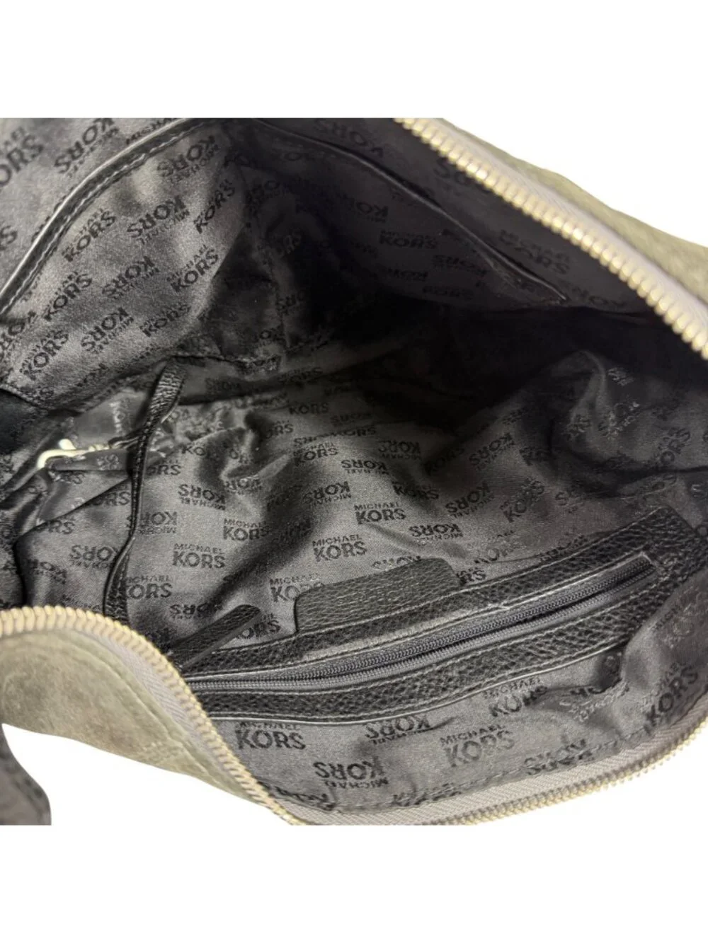 Michael Kors Saratoga Gray Suede Hobo Bag w Chain Side Accents - Picture 13 of 15